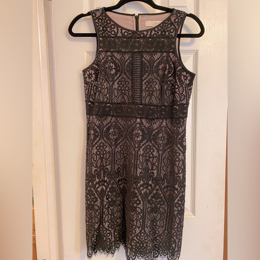Loft Sleeveless Black Lace Dress - Size 4P (Like New)
